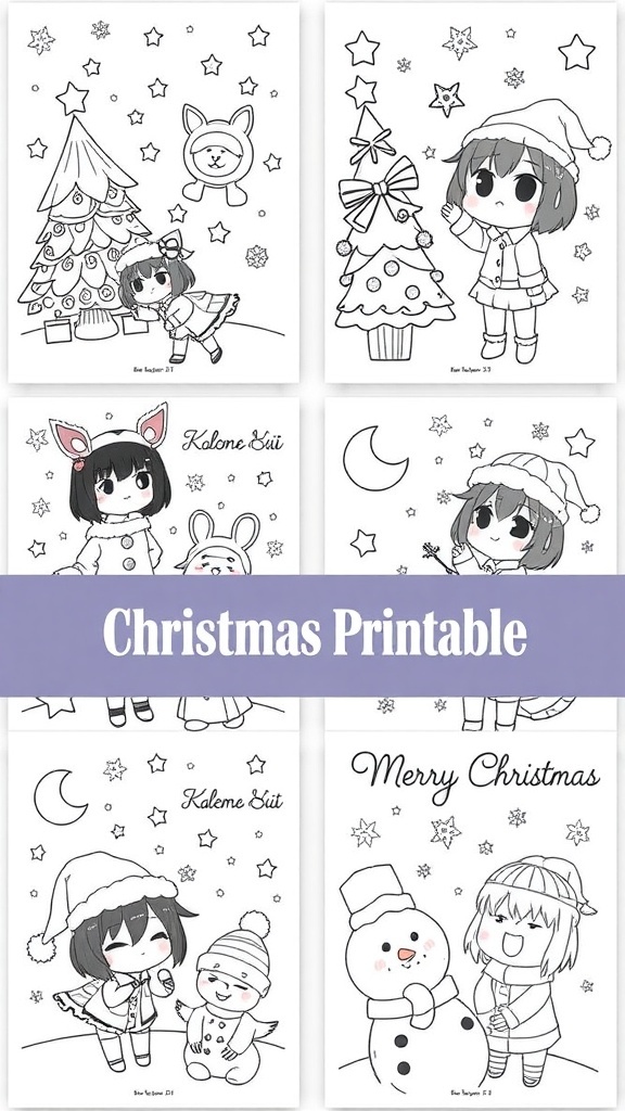 Christmas Kuromi Coloring Pages Coloring pages of Kuromi celebrating Christmas with festive elements.